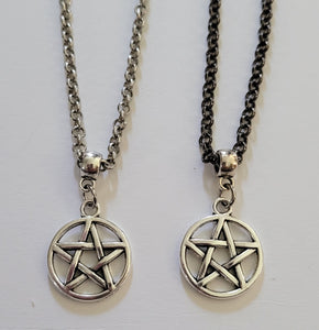 Pentagram Necklace, Your Choice of Gunmetal or Silver Rolo Chain, Five Pointed Star Pagan Wiccan Jewelry