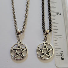 Load image into Gallery viewer, Pentagram Necklace, Your Choice of Gunmetal or Silver Rolo Chain, Five Pointed Star Pagan Wiccan Jewelry

