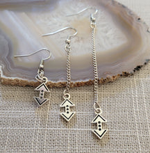 Load image into Gallery viewer, Up and Down Arrow Earrings, Your Choice of Three Lengths, Long Dangle Drop Chain Earrings
