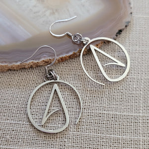 Atheist Earrings, Atheism Long Dangle Drop Earrings, Stainless Steel Charms