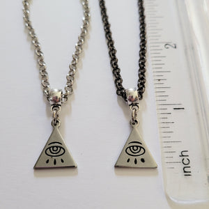 All Seeing Eye Necklace, Your Choice of Gunmetal or Silver Rolo Chain, Mens Illuminati Jewelry