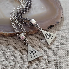 Load image into Gallery viewer, All Seeing Eye Necklace, Your Choice of Gunmetal or Silver Rolo Chain, Mens Illuminati Jewelry
