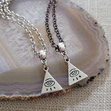 Load image into Gallery viewer, All Seeing Eye Necklace, Your Choice of Gunmetal or Silver Rolo Chain, Mens Illuminati Jewelry
