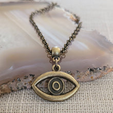 Load image into Gallery viewer, Evil Eye Necklace, Bronze Rolo Chain, Mens Minimalist Layering Jewelry, Protection Amulet
