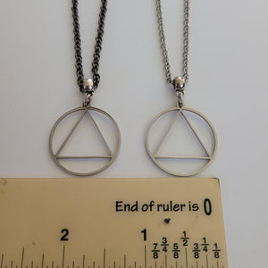 Alcoholics Anonymous Necklace, Your Choice of Gunmetal or Silver Rolo Chain, AA Sobriety Jewelry