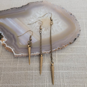 Bronze Spike Earrings  - Your Choice of Three Lengths - Long Dangle Chain Earrings