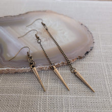 Load image into Gallery viewer, Bronze Spike Earrings  - Your Choice of Three Lengths - Long Dangle Chain Earrings
