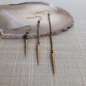 Bronze Spike Earrings  - Your Choice of Three Lengths - Long Dangle Chain Earrings