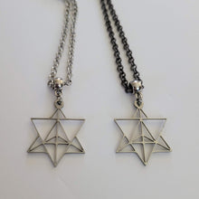 Load image into Gallery viewer, Merkaba Necklace, Your Choice of Gunmetal or Silver Rolo Chain, Mens Minimalist Jewelry
