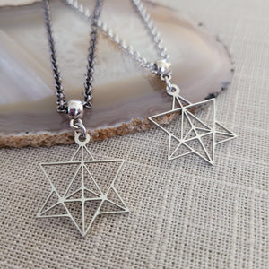 Merkaba Necklace, Your Choice of Gunmetal or Silver Rolo Chain, Mens Minimalist Jewelry
