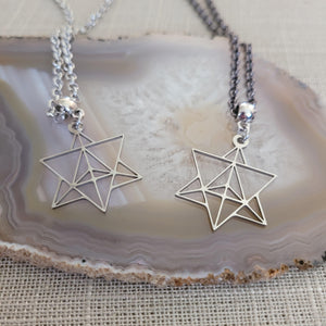 Merkaba Necklace, Your Choice of Gunmetal or Silver Rolo Chain, Mens Minimalist Jewelry