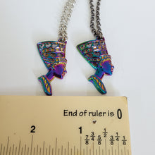 Load image into Gallery viewer, Titanium Queen Nefertiti Necklace, Your Choice of Rolo Chain, Egyptian Rainbow Iridescent Mixed Metals Jewelry
