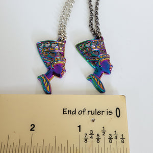 Titanium Queen Nefertiti Necklace, Your Choice of Rolo Chain, Egyptian Rainbow Iridescent Mixed Metals Jewelry