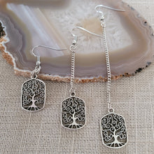 Load image into Gallery viewer, Tree of Life Earrings, Your Choice of Three Lengths, Long Dangle Drop Chain Earrings
