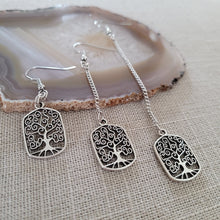 Load image into Gallery viewer, Tree of Life Earrings, Your Choice of Three Lengths, Long Dangle Drop Chain Earrings
