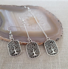 Load image into Gallery viewer, Tree of Life Earrings, Your Choice of Three Lengths, Long Dangle Drop Chain Earrings
