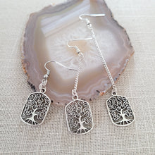 Load image into Gallery viewer, Tree of Life Earrings, Your Choice of Three Lengths, Long Dangle Drop Chain Earrings
