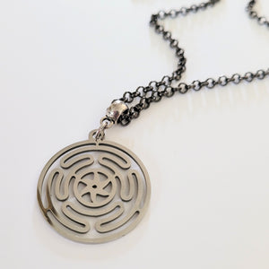 Hecate Wheel Necklace, Your Choice of Gunmetal or Silver Rolo Chain, Mens Jewelry