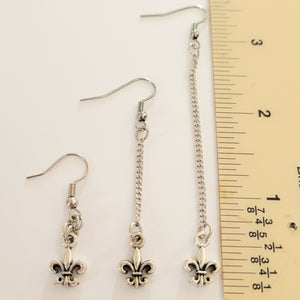 Fleur de Lis Earrings, Your Choice of Three Lengths, Dangle Drop Chain Earrings, Louisiana Jewelry