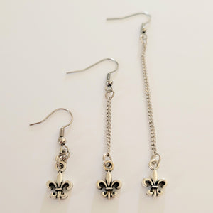 Fleur de Lis Earrings, Your Choice of Three Lengths, Dangle Drop Chain Earrings, Louisiana Jewelry
