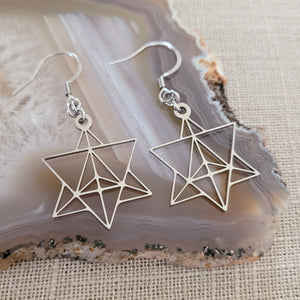 Merkaba Earrings, Yoga Jewelry, Dangle Drop Earrings,