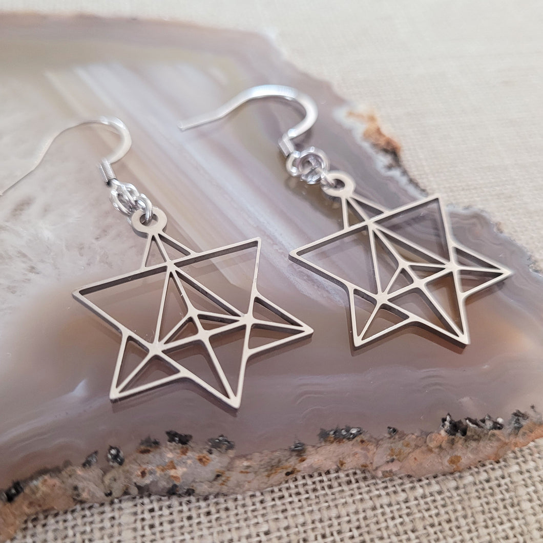 Merkaba Earrings, Yoga Jewelry, Dangle Drop Earrings,