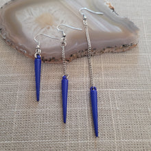 Load image into Gallery viewer, Royal Blue  Spike Earrings, Long Dangle Chain Earrings in Your Choice of Three Lengths
