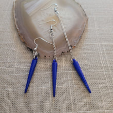 Load image into Gallery viewer, Royal Blue  Spike Earrings, Long Dangle Chain Earrings in Your Choice of Three Lengths
