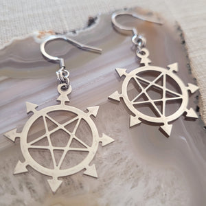 Inverted Pentagram Earrings, 8 Pointed Star Dangle Drop Earrings,