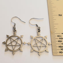 Load image into Gallery viewer, Inverted Pentagram Earrings, 8 Pointed Star Dangle Drop Earrings,
