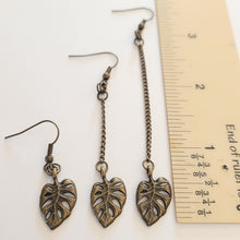 Load image into Gallery viewer, Monstera Leaf Earrings, Your Choice of Three Lengths, Dangle Drop Chain Earrings
