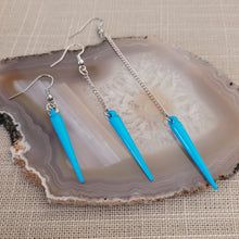 Load image into Gallery viewer, Sky Blue Blue  Spike Earrings, Long Dangle Chain Earrings in Your Choice of Three Lengths
