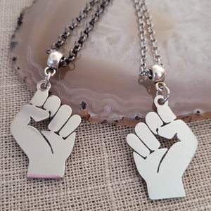 Raised Fist Necklace, Your Choice of Gunmetal or Silver Rolo Chain, Black Power BLM Resist Jewelry