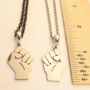 Raised Fist Necklace, Your Choice of Gunmetal or Silver Rolo Chain, Black Power BLM Resist Jewelry