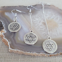 Load image into Gallery viewer, Star of David Earrings,  Your Choice of Three Lengths, Long Dangle Chain Earrings
