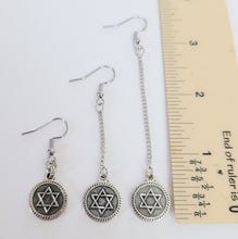 Load image into Gallery viewer, Star of David Earrings,  Your Choice of Three Lengths, Long Dangle Chain Earrings
