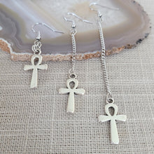 Load image into Gallery viewer, Ankh Earrings, Your Choice of Three Lengths, Egyptian Cross Jewelry
