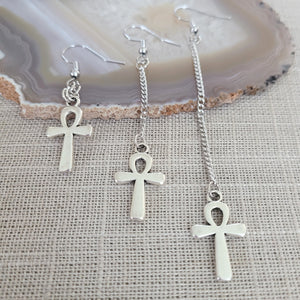 Ankh Earrings, Your Choice of Three Lengths, Egyptian Cross Jewelry