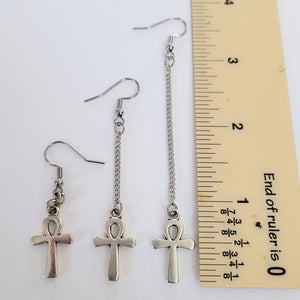 Ankh Earrings, Your Choice of Three Lengths, Egyptian Cross Jewelry