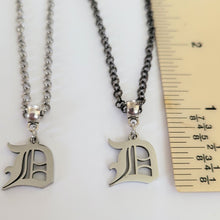 Load image into Gallery viewer, Detroit Necklace, Olde English D Necklace, Your Choice of Gunmetal or Silver Rolo Chain, 313 Jewelry
