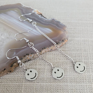 Smiley Face Necklace, Your Choice of Gunmetal or Silver Rolo Chain, Nineties Retro Jewelr