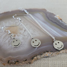 Load image into Gallery viewer, Smiley Face Necklace, Your Choice of Gunmetal or Silver Rolo Chain, Nineties Retro Jewelr
