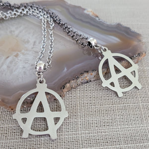 Anarchy Necklace, Your Choice of Gunmetal or Silver Rolo Chain, Jewelry for Anarchists