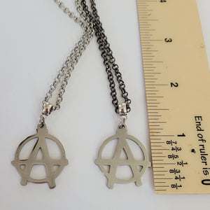 Anarchy Necklace, Your Choice of Gunmetal or Silver Rolo Chain, Jewelry for Anarchists