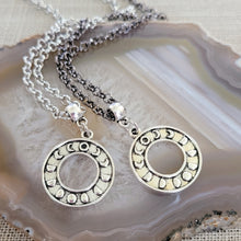 Load image into Gallery viewer, Moon Phase Necklace, Your Choice of Gunmetal or Silver Rolo Chain
