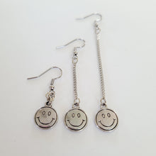 Load image into Gallery viewer, Smiley Face Earrings, Your Choice of Three Lengths, Dangle Drop Chain Earrings
