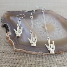 Load image into Gallery viewer, I Love You ASL Earrings, Your Choice of Three Lengths, Dangle Drop Chain Earrings
