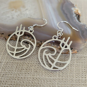Poseidon Earrings, Dangle Drop Earrings, Stainless Steel Charms, Greek Mythology Jewelry