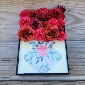 Red Flower Filled Vase Frame, Handmade Paper Flowers, 4x6 Black Frame, Nursery Powder Room Decor