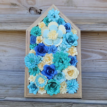Load image into Gallery viewer, Blue and Cream Paper Flowers Framed Wall Art, Farmhouse Country Home Decor
